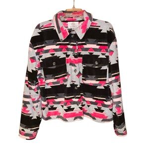 44° North Women’s Aztec Fleece Jacket Shacket XL Pink Black Button Front Western